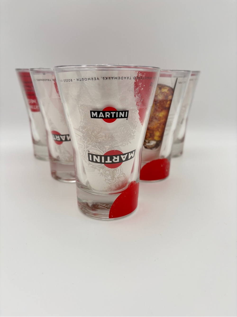 Six Martini & Rossi Promotional Advertising Collector Glasses Vermouth Barware